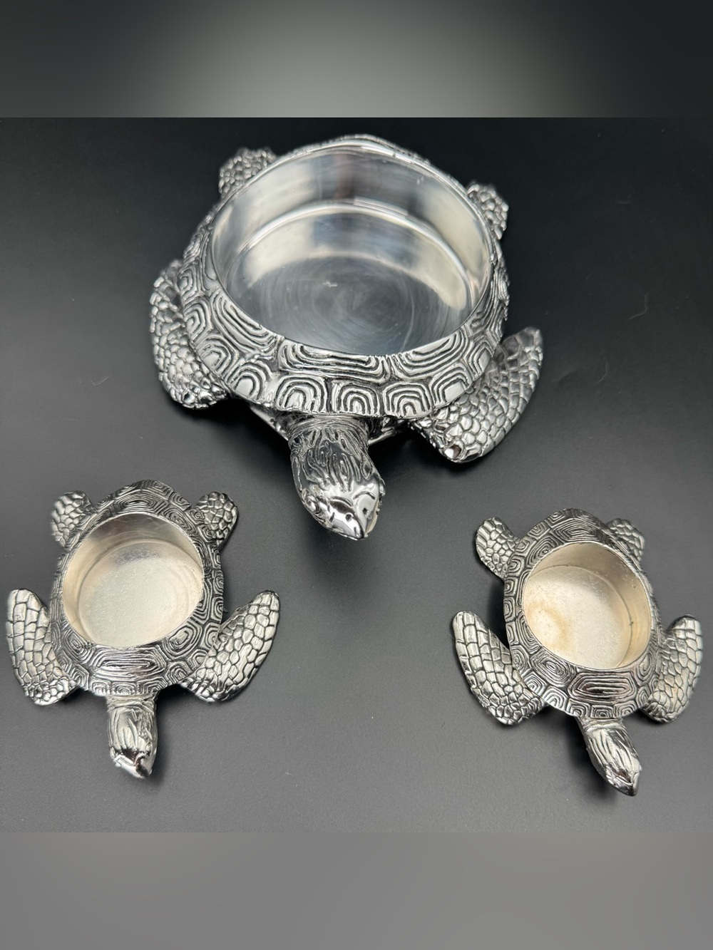 Yankee Candle Sea Turtle Candle Holder Set Silver Metal Nautical Beach Decor